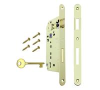 Serrure pour Porte Intérieure encastrée AGB série PATENT GRANDE. Entrée 50 mm, Interaxe 90 mm. (Face 22x238 mm, SCROCCO - CATENACCIO - CLÉ, LAITON Brillant)