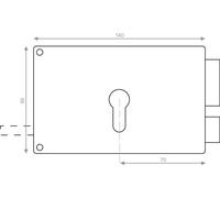 Serrure profil européen horizontale tirant coffre seul 140 x 88 mm or gauche HERACLES 86920