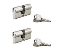 SERRURERIE DE PICARDIE - Cylindre Double Entrée S'entrouvrant - Laiton Nickelé - Mécanisme à 5 Goupilles - Panneton Anti-Arrachement - 30 x 30 mm - Lot de 2-6 Clés - Gris