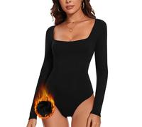 SERSARY Body Thermique Femme Manches Longues Thermolactyl Justaucorps Bodysuit String Sexy Chic Coupe Ajustée Confort Top Élégant Long Sleeve col Carré,Noir,XL