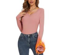 SERSARY Hauts Thermiques Femme Thermolactyl de Dentelle col V T-Shirt Thermique à Manches Long Pull Basique Vêtements sous Vetement Chaud élégant Maillot de Corps Femme Dessus de Base Chaud,Rose,XXL