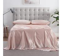 Serta SatinLuxury 4pc Soft Lightweight Deep Pocket Bedding Silky Satin Sheet Set with Pillowcases, Queen, Blush Pink