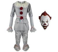 SERTAS Costume de clown pour adultes - Costume de cirque d'Halloween et d'horreur gris clair - Costume de clown Retour à l'âme - Costume de clown d'Halloween pour hommes et femmes (taille XL)