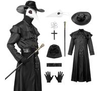 SERTAS Costume de docteur de la peste pour Halloween, déguisement médiéval steampunk, masque de médecin de la peste, robe noire, outil de jeu de rôle pour adultes, hommes et femmes (masque blanc