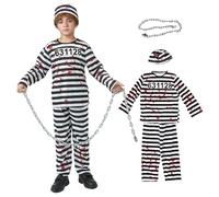 SERTAS Costume de prisonnier pour enfants, costumes d'Halloween pour garçons, costume de prisonnier échappé, costume de zombie pour enfants, costume d'Halloween pour garçons (130)