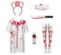 SERTAS Costume d'infirmière sanglante pour femmes, costume d'Halloween pour femmes, costume d'infirmière avec machine sanglante, costume de zombie pour adulte, costume d'Halloween effrayant (taille