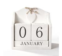Sertay Table Calendrier Permanent Bois, Calendrier Compte Rebours, Calendrie Bureau, Applicable pour le Compte à Rebours du Nouvel an, Anniversaire, Anniversaire, Vacances, Pension, Noël (Blanc)