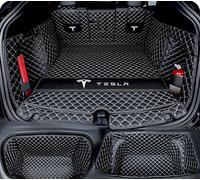 SERTUV Voiture Cuir Tapis De Coffre, pour Tesla Model Y 2021 2022 2023 Car Entièrement Entouré Personnalisation Trunk Mat Protecteur Accessoires,BlackBeige-3PCS