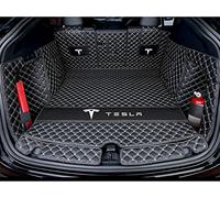 SERTUV Voiture Cuir Tapis De Coffre, pour Tesla Model Y 2021 2022 2023 Car Entièrement Entouré Personnalisation Trunk Mat Protecteur Accessoires,BlackBeige-1Set