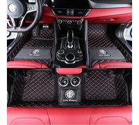 SERTUV Voiture Tapis De Sol Cuir, pour Alfa Romeo Giulia 2017-2022 2023 Car Couverture Complète Floor Mats sur Mesure IntéRieur All-Weather Accessoire,BlackRed