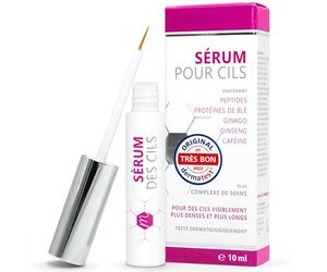 Sérum pour la croissance des cils sans hormones 10 ml - avec Hyaluron, Collagène, Peptides et Protéines de blé - croissance des cils avec des ingrédients naturels Aloe Vera Ginseng Panthénol