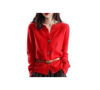 SERUMY Cardigan Automne en Vrac Et Hiver Nouveau Pur Cachemire Pure Femmes Tricot Cardigan Couche Externe Pull Manteau Rond-Red,L