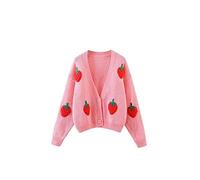SERUMY Cardigan Fraise De Fraise Douce Lâche Brodé Cardigan Tricot Femme Pull d'automne Nouveau Tempérament À Manches Longues-Pink,One Size