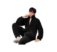 SERUMY Pyjama Homme Flanelle Corail Polaire Pajamas en Toison Corallien Ensemble d'hommes en Pyjamas d'hiver Automne À Manches Longues Épaissis-Color1,XXXL