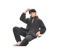 SERUMY Pyjama Homme Flanelle Corail Polaire Pajamas en Toison Corallien Ensemble d'hommes en Pyjamas d'hiver Automne À Manches Longues Épaissis-Color3,L