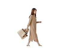 SERUMY Robe en Maille Robe De Pull d'hiver d'automne Femme O-Coude Robe Longue en Tricot Molles Et Robes Droites Classiques Élégantes Classiques Élégantes-Khaki,M 50-60Kg