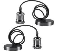 Seruno E27 Métal Suspension Luminaire avec Plafond, Douille E27, Suspensions D'éclairage Intérieur, Support Douille Ampoule et Câble de 100cm pour Suspension Cuisine, Salon et Chambre,Noir,2 pièces