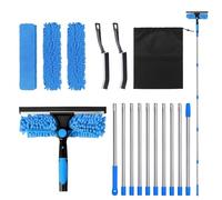 Seruno X 4,3M Raclette Vitre Avec Manche Telescopique, Barre TéLescopique 2 en 1 - Avec 10 Perche, 2 Brosse à Joint,3 Chiffons en Microfibre et 1 Sac de Rangement - Pour FenêTres Hautes,Mur et Voiture