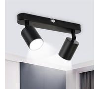 Seruno X Barre de Lumière Plafond 2 Spots, Spot Plafonnier Orientable GU10 Métal Noir Mat, Luminaire Plafond Moderne Industriel pour Cuisine Chambre Salon Couloir Salle à Manger, Ampoules Non Incluses