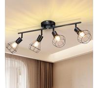Seruno X Luminaire Plafond Cuisine 4 Spots Orientables Noir, Cage Filaire Industriel Culot E14, Plafonnier Vintage pour Salon, Chambre, Cuisine (Ampoules Non Incluses)