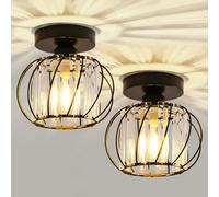 Seruno X Plafonnier en Cristal, Luminaire E27 Lustre Moderne Noir, Plafond Semi-Encastré pour Salon, Chambre, Cuisine, Salle à Manger, Couloir, Salle de Bain, Hall d'entrée, Bar
