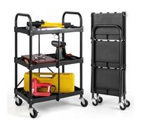 Servante Atelier 3 Niveaux de Stockage Pliant à Roulette COSTWAY Chariot à Outils 4 Rainures et Mains Courantes Charge 45 kg Noir