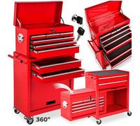 tectake® Chariot d'atelier Metallique Servante d'atelier Vide Trolley Professionnel 10 Compartiments spacieux Verrouillables Chariot a Roulette pour Rangement Atelier Garage - Rouge