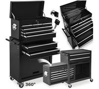 SERVANTE ATELIER - TECTAKE - Servante d'atelier 10 compartiments verrouillables tapis antidérapant Roulettes Ø 100 mm - Noir