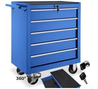 SERVANTE ATELIER - TECTAKE - Servante d'atelier 5 Tiroirs spacieux verrouillables avec tapis antidérapant Roulettes Ø 100 mm - Bleu