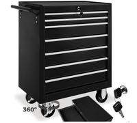SERVANTE ATELIER - TECTAKE - Servante d'atelier 7 Tiroirs spacieux verrouillables avec tapis antidérapant Roulettes Ø 100 mm - Noir