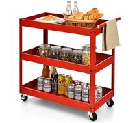 Servante d’Atelier à 3 Plateaux Roulant COSTWAY-Poignée Ergonomique-en Métal-4 Roues avec Frein-Chaque Niveau 25 kg-Entrepôt-Rouge