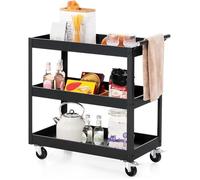 Servante d’Atelier à 3 Plateaux Roulant COSTWAY-Poignée Ergonomique-en Métal-4 Roues avec Frein-Chaque Niveau 25 kg-Entrepôt-Noir
