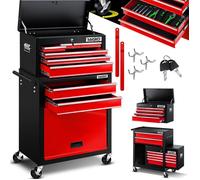 Servante d’atelier rouge verrouillable - MASKO - 9 tiroirs - Acier massif - Plan de travail résistant aux rayures