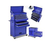 Servante d'atelier 10 compartiments spacieux verrouillables avec tapis antidérapant bleu