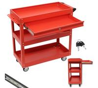 Servante d'atelier à 3 compartiments, établi avec tiroirs et verrouillable, chariot à outils mobile vide avec tiroirs pour ateliers, garages, chantiers, jusqu'à 150 kg (rouge)