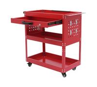 Servante d'atelier à 3 niveaux en acier - Chariot à outils roulant avec capacité de charge de 250 kg - Tiroir avec serrure, 4 roues (2 verrouillables) et boîte supplémentaire pour atelier, industrie