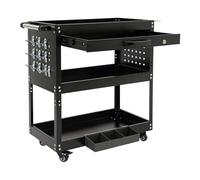Servante d'atelier à 3 niveaux en acier - Servante à outils sur roulettes avec capacité de charge de 250 kg - Tiroir avec serrure, 4 roues (2 verrouillables) et boîte supplémentaire pour atelier