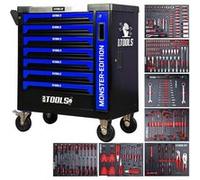 BM TOOLS Servante d'atelier 9/7 Monster-Edition-Blue 7 tiroirs Pleins, 1 Porte & 1 tiroir Vertical - 257 Outils - sur roulettes