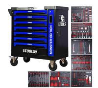 BM TOOLS Servante d'atelier 9/7 Monster-Edition-Blue 7 tiroirs Pleins, 1 Porte & 1 tiroir Vertical - 257 Outils - sur roulettes