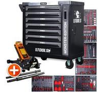Servante d'atelier BM TOOLS 9/7 MONSTER-EDITION-GREY 7 tiroirs pleins 257 outils + Cric hydraulique Kraft Muller 2,25T ORANGE