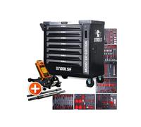 Servante d'atelier BM TOOLS 9/7 MONSTER-EDITION-GREY 7 tiroirs pleins 257 outils + Cric hydraulique Kraft Muller 2,25T ORANGE