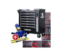 Servante d'atelier BM TOOLS 9/7 MONSTER-EDITION-GREY 7 tiroirs pleins 257 outils + Cric hydraulique Kraft Muller 2,25T Bleu G