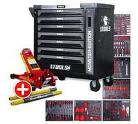 Servante d'atelier BM TOOLS 9/7 MONSTER-EDITION-GREY 7 tiroirs pleins 257 outils + Cric hydraulique Kraft Muller 2,25T ROUGE