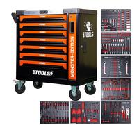 Servante d'atelier BM TOOLS 9/7 MONSTER-EDITION-ORANGE 7 tiroirs pleins, 1 porte & 1 tiroir vertical - 257 outils, Sur roulettes