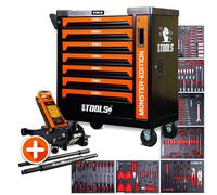 Servante d'atelier BM TOOLS 9/7 MONSTER-EDITION-ORANGE 7 tiroirs pleins 257 outils + Cric hydraulique Kraft Muller 2,25T ORANGE