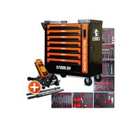 Servante d'atelier BM TOOLS 9/7 MONSTER-EDITION-ORANGE 7 tiroirs pleins 257 outils + Cric hydraulique Kraft Muller 2,25T ORANGE