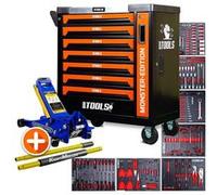 Servante d'atelier BM TOOLS 9/7 MONSTER-EDITION-ORANGE 7 tiroirs pleins 257 outils + Cric hydraulique Kraft Muller 2,25T Bleu G