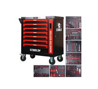 BM TOOLS Servante d'atelier 9/7 Monster-Edition-Red 7 tiroirs Pleins, 1 Porte & 1 tiroir Vertical - 257 Outils - sur roulettes Orange
