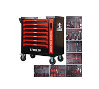 BM TOOLS Servante d'atelier 9/7 Monster-Edition-Red 7 tiroirs Pleins, 1 Porte & 1 tiroir Vertical - 257 Outils - sur roulettes