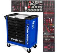 BM TOOLS Servante d'Atelier Garage Automobile Alpha-Pro - 9 Tiroirs - 311 Outils, 4 Roues, 2 Freins, Chariot Mecanicien - Bleu